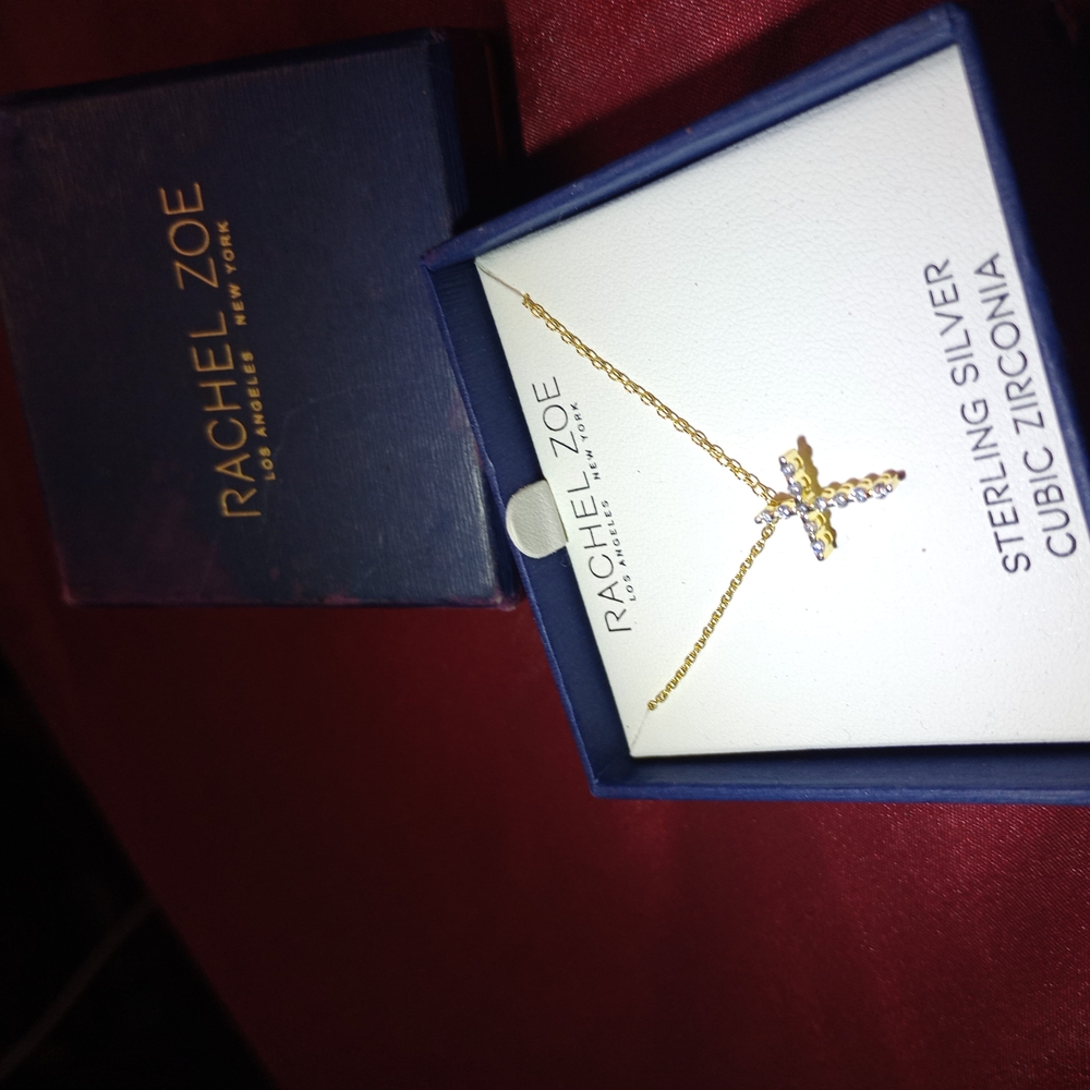 Rachel Zoe Gold Cross Necklace with Cubic Zirconia
